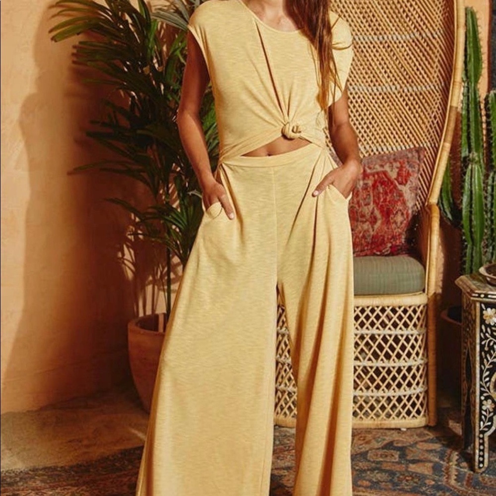 🚨 SALE: BOHO Open Tie Mustard Wide Leg Jumpsuit